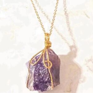 Purple Amethyst Gemstone Wire Wrapped Necklace